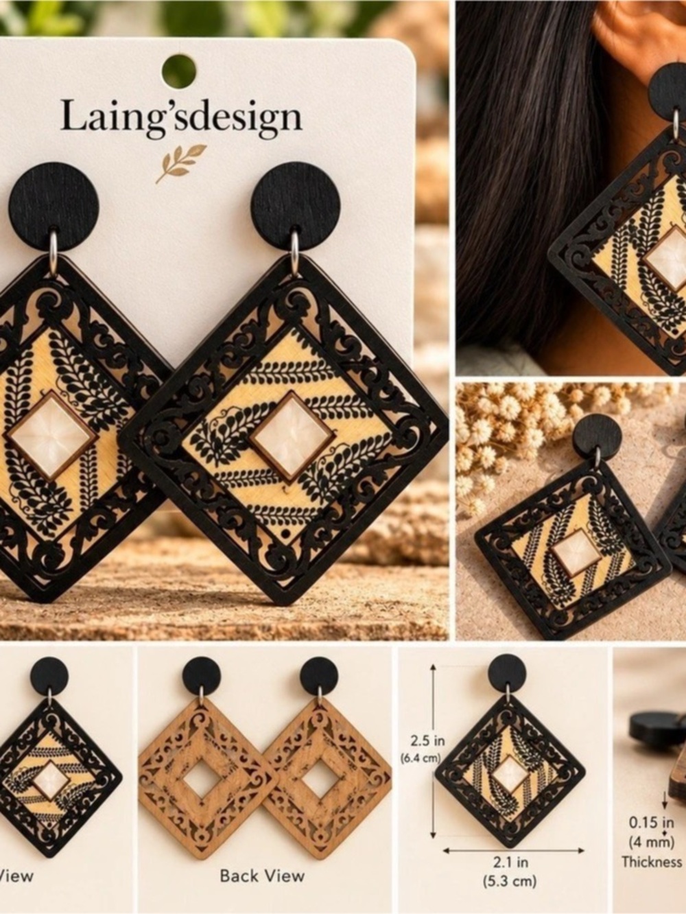 Laing's design Geometric Black & Tan Drop Earrings